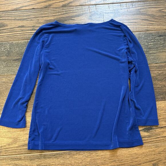 Vintage Chico’s Private Edition Blue Boat Neck Top Size 2 USA Made 3/4 Sleeve - Picture 2 of 6